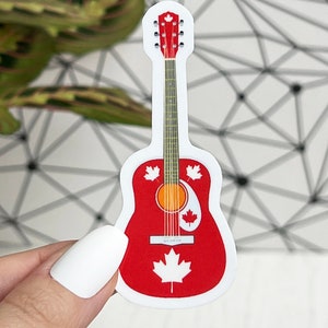 Canada Guitar Glossy Sticker 1.26 x 3 inch, for laptop, water bottle image 2