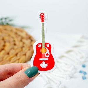 Canada Guitar Glossy Sticker 1.26 x 3 inch, for laptop, water bottle image 1