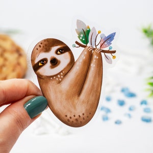Clear Hanging Sloth Animal Sticker 2.37&quot; x 3&quot;
