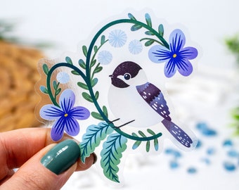 Clear Black-capped Chickadee Sticker 3x2.75 inch