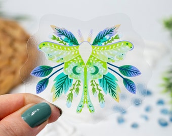 Clear Luna Moth Sticker 3x2.5 inch