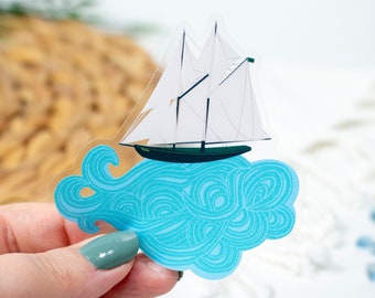 Clear Ship on a Wave Vinyl Sticker