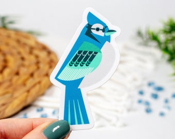 Modern Blue Jay Bird Sticker 1.6x3 inch