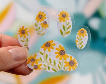 Clear Cat Paw Floral Vinyl Sticker