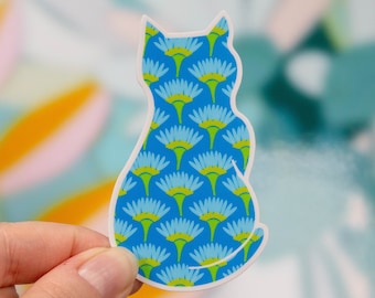 Blue Cat Floral Vinyl Sticker