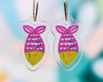 Pink and Yellow Fish Earrings