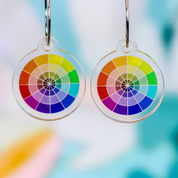 Color Wheel Artist Earrings, Paint Colour Wheels