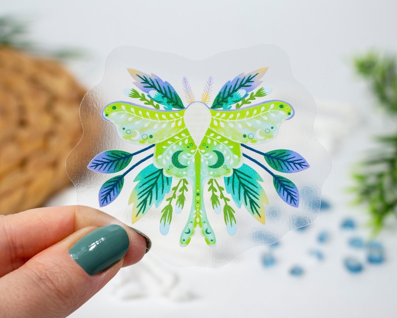 Clear Luna Moth Sticker 3x2.5 inch image 1