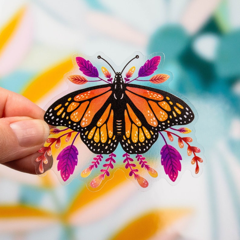 Monarch Butterfly Floral Vinyl Sticker image 1