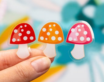 Clear Red Mushroom Trio Vinyl Sticker