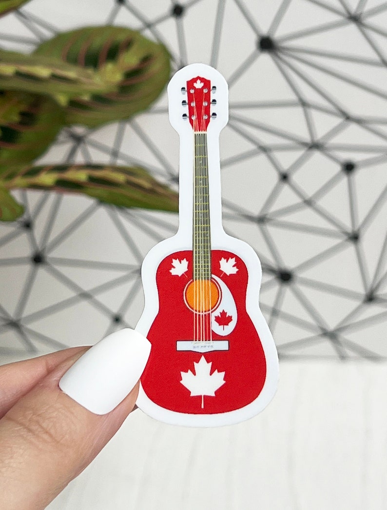 Canada Guitar Glossy Sticker 1.26 x 3 inch, for laptop, water bottle image 2