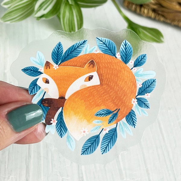 Clear Fox in a Den Sticker 3x2.75 inch