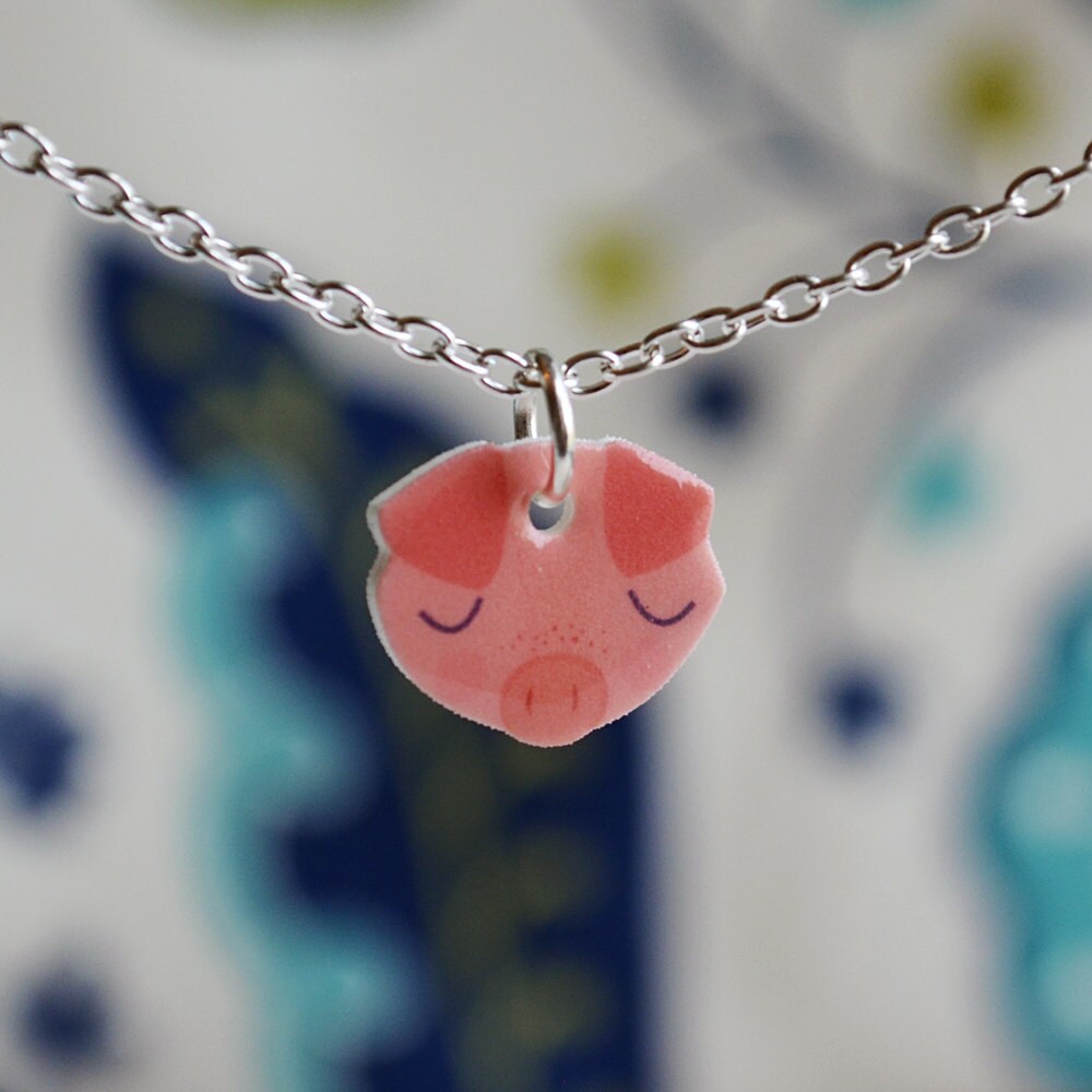 Little pig necklace cute animal jewelry Etsy