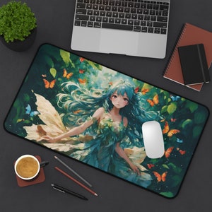 Gamer Schreibtischmatte - Feen Schreibtischmatte - Gaming Mauspad, Fantasy Büro Deko, Fabelwesen Matte, Mythologie Geschenk, Cottagecore, Dark Academia