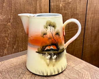 Handgeschilderde Nippon-kanvaas – 7,5 inch zwaan en landschap