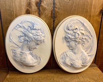 Pair of Large Vintage Cameo Wall Plaques