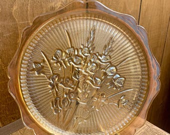 Assiette à sandwich/gâteau « Iris et chevrons » vintage - 31,5 pouces verre Jeanette