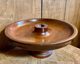 Mid Century Turned Wooden Pedestal Bowl