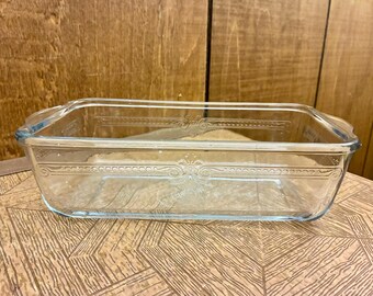 Vintage Fire King Etched Loaf Pan - Blue Glass - 9x5 inch
