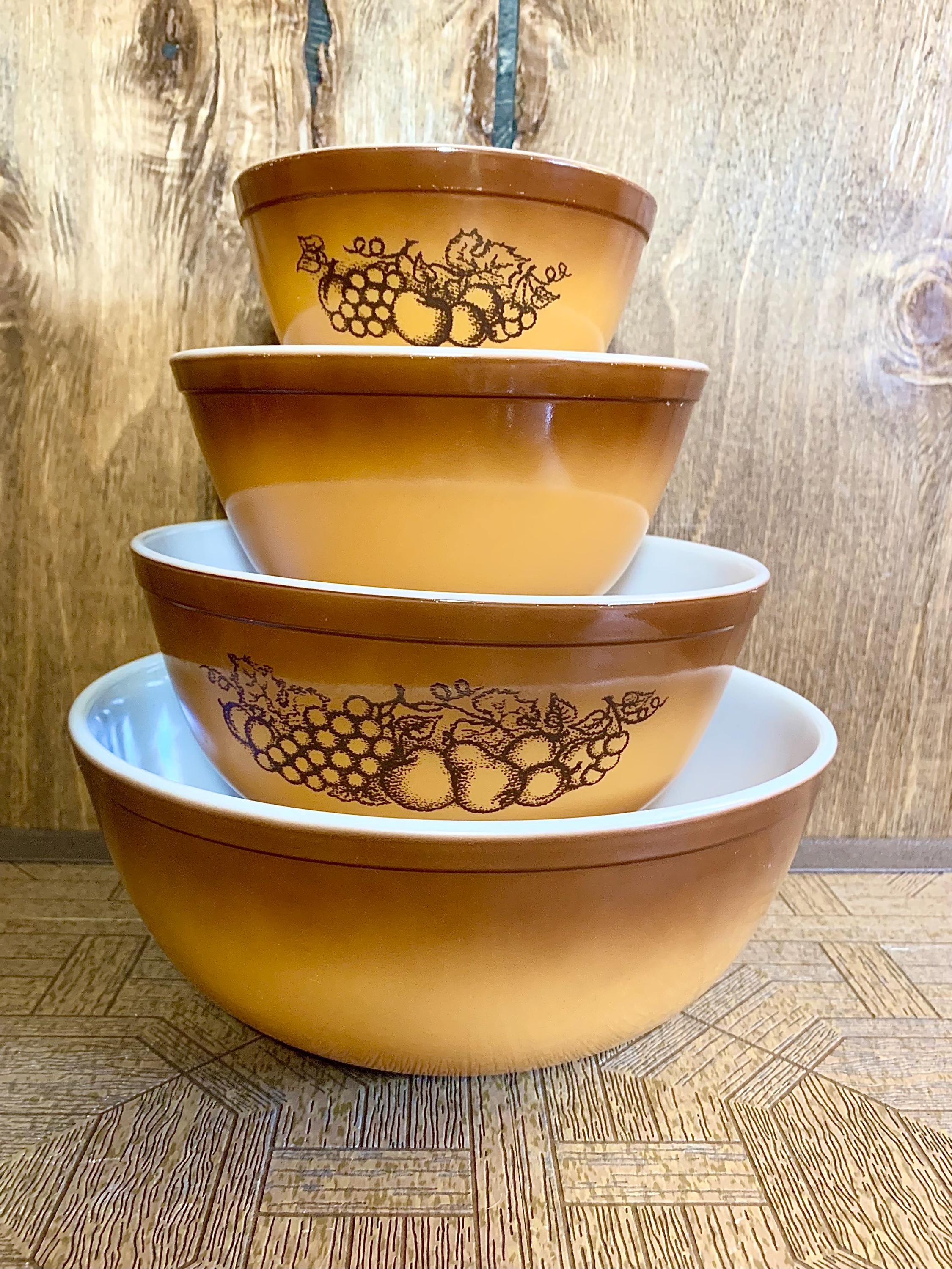 オールドパイレックス　ボウル4個セット ビンテージ○PYREXプリント入りボウル4点セット○241013j8-tbwr雑貨