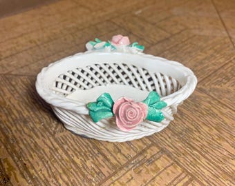 Tiny Antique Latticework Porcelain Basket