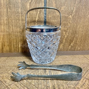 Vintage Personal Glass Wiaderko na lód z szczypcami
