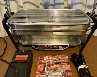 Vintage farberware open haard binnengrill elektrische vleeskuikens en rotisserie