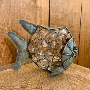 Vintage Metal & Bubble Glass Fish Candleholder