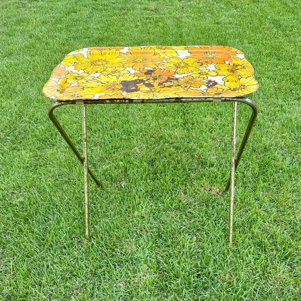 1970’s Metal TV Tray With Legs - Wear to Top