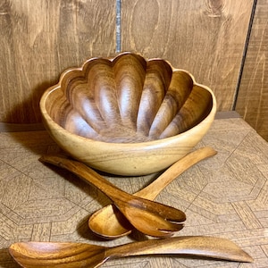 Mid Century Wooden Salad Serving Set