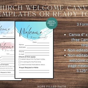 Cartões de boas-vindas da igreja para impressão, cartões de visitante, cartões de conexão DIY no modelo Canva ou cartão de conexão pronto para imprimir - edição Brushstroke