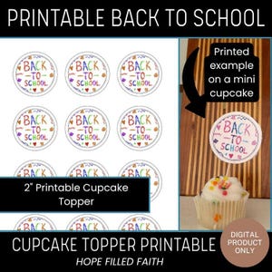 Printable Back to School Cupcake Toppers - 2&quot; Printable Circle Cupcake Topper - Teacher or Classroom Gift for Back to School