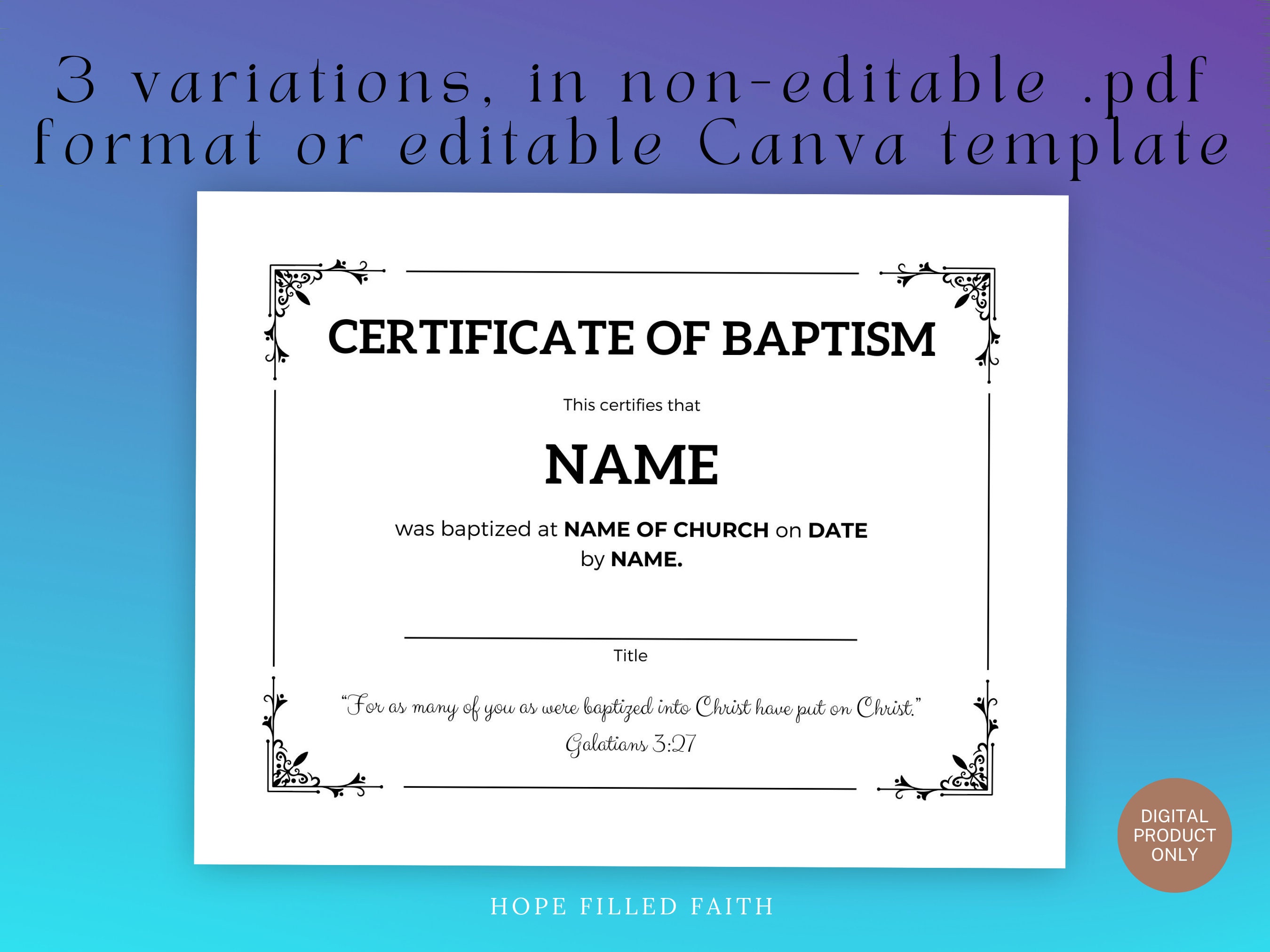 Printable Baptism Certificates for .PDF + Editable Canva Templates DIY ...