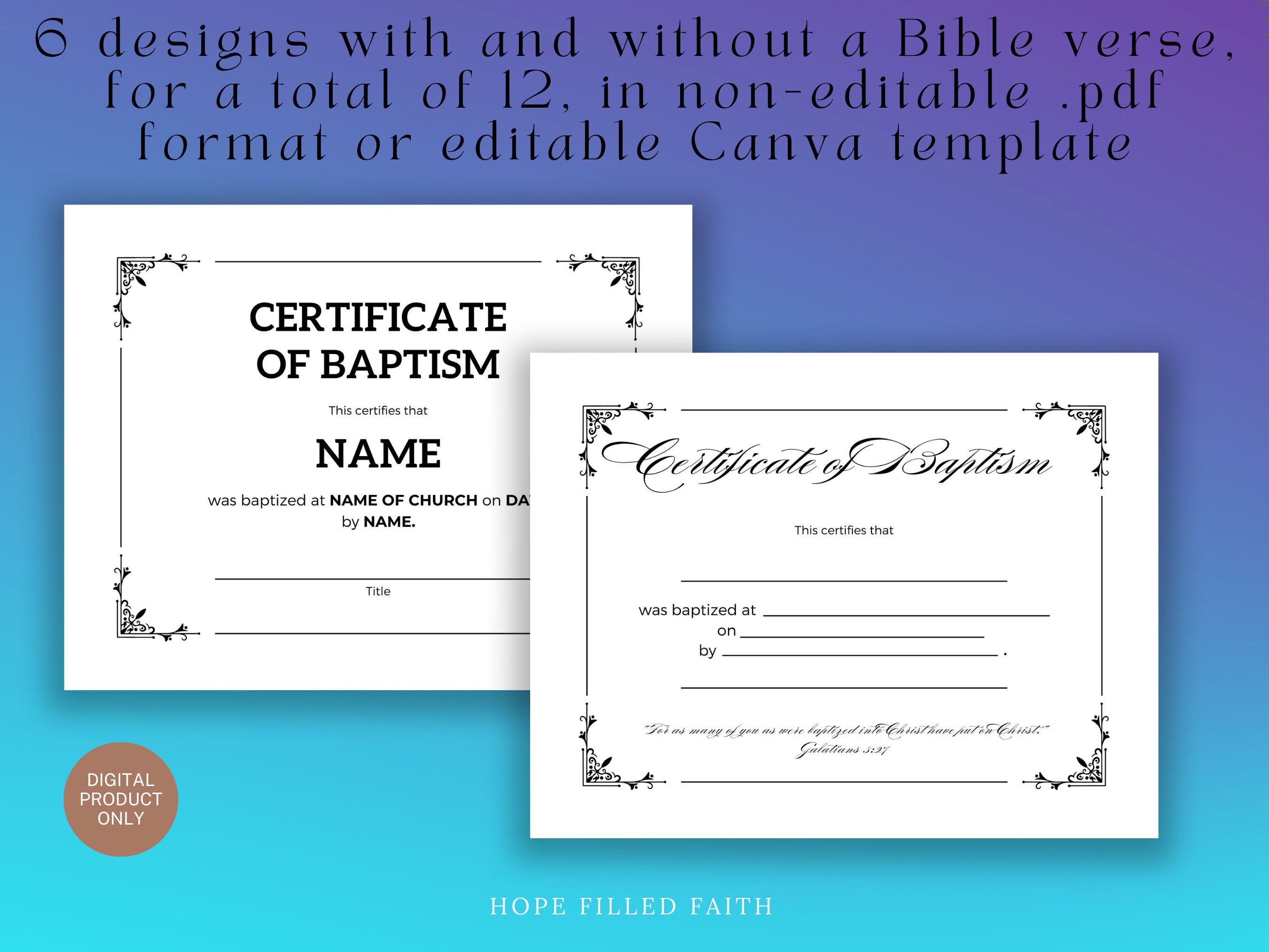Printable Baptism Certificates for .PDF + Editable Canva Templates DIY ...