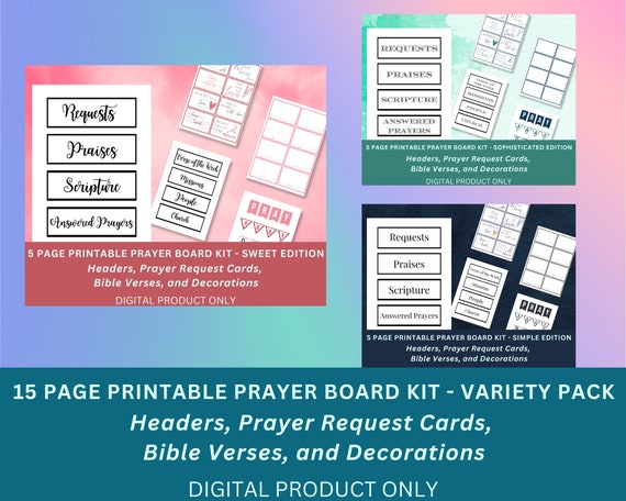Printable Prayer Board Kit Sweet Edition Christian Church Prayer Group  Bible Verse Cards Craft Activity Instant Download 