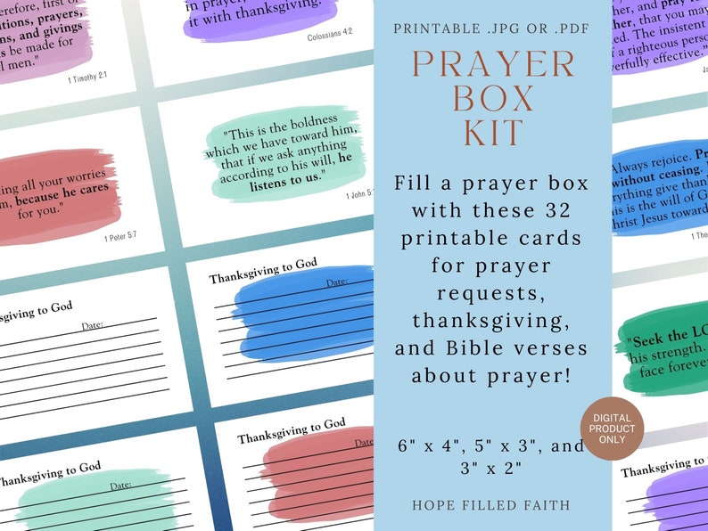 Printable Prayer Box Kit - Christian Quiet Time Church Prayer Group Bible Verse Cards Craft ...