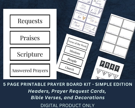 Printable Prayer Board Kit Simple Edition Christian Church Prayer Group  Bible Verse Cards Craft Activity Instant Download 