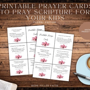 Biglietti di preghiera stampabili per un genitore che prega per il proprio figlio / Cartoline con versi della Bibbia stampabili floreali / Preghiera scritturale per un bambino