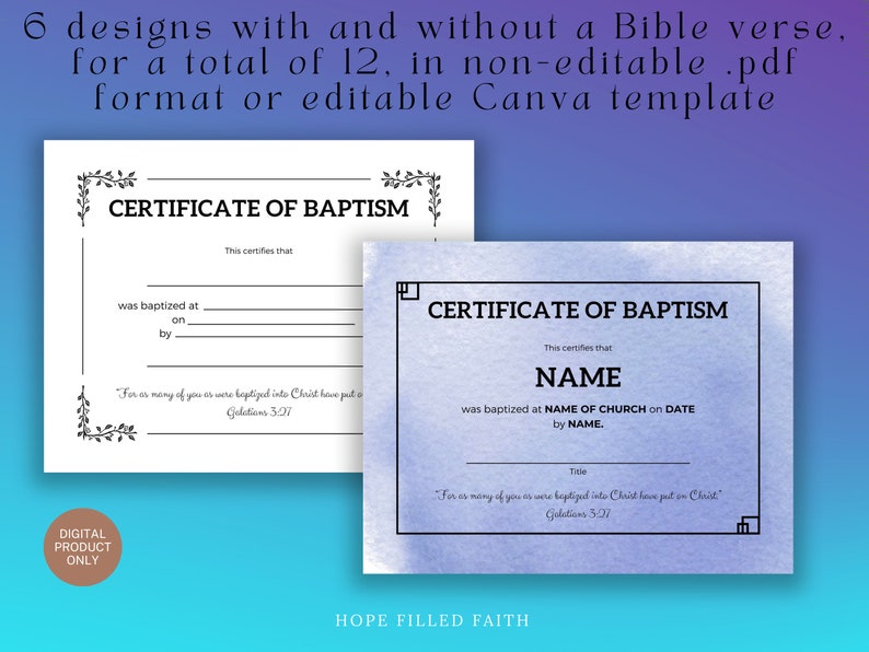 Printable Baptism Certificates for .PDF + Editable Canva Templates DIY ...