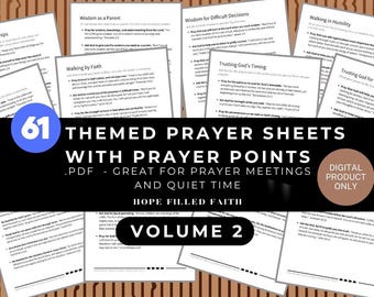 Printable Prayer Guide for Prayer Meetings and Quiet Time Volume 2 with Weekly Prayer Points .PDF 61 Prayer Themes Christian