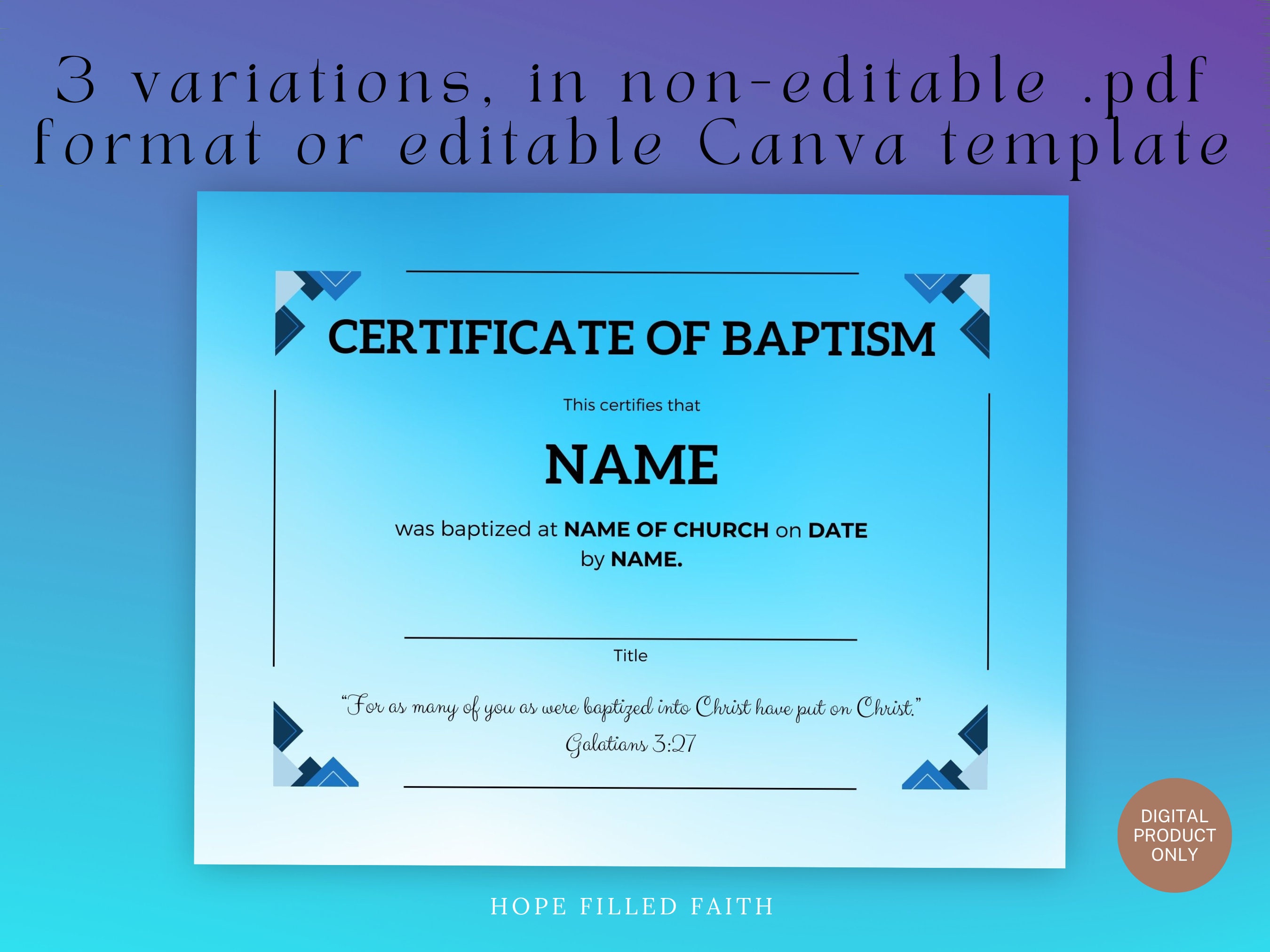 Printable Baptism Certificates for .PDF + Editable Canva Templates DIY ...