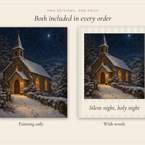 Silent Night Print, Snowy Church Christmas Oil Painting, Christian Wall Art (Digital Download) image 3