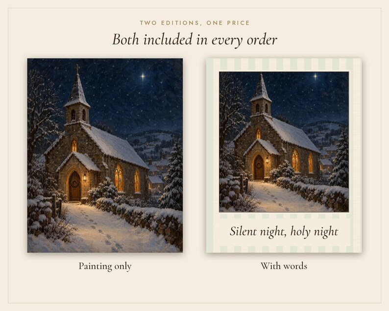 Silent Night Print, Snowy Church Christmas Oil Painting, Christian Wall Art (Digital Download) image 3