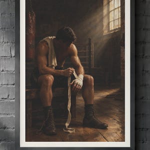 Set van 3 olieverfschilderijen met boksthema | Vintage wanddecoratie voor de bokszaal | Decoratie voor de mancave | Printbare digitale download afbeelding 2