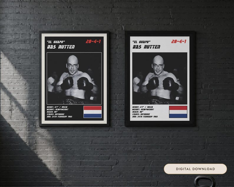 Plakat MMA Basa Ruttena | Grafika ścienna do walki El Guapo | Edycje czarno-białe | Pobieranie cyfrowe zdjęcie 1