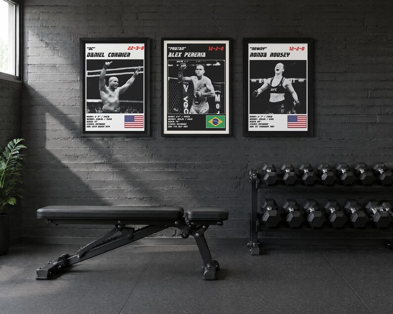 Zestaw 3 plakatów MMA | Kolekcja Mistrzów | Cormier, Pereira, Rousey | Zestaw plakatów ściennych do siłowni | Pobieranie cyfrowe zdjęcie 2