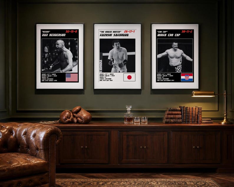 MMA Poster Set of 6 | Pride Legends | Wanderlei, Shogun, Nogueira, Henderson, Sakuraba, Cro Cop | Fight Wall Art | Digital Download image 3
