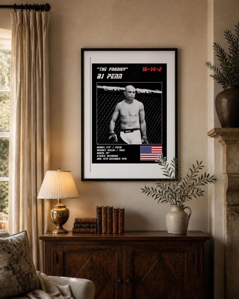 Póster de BJ Penn MMA / Lámina decorativa para gimnasio / Ediciones en blanco y negro / Descarga digital imagen 3