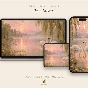 Two Swans Wallpaper | Oil Painting Old Romance Phone, iPad and Desktop Background | Romantic Aesthetic | Digital Download image 3