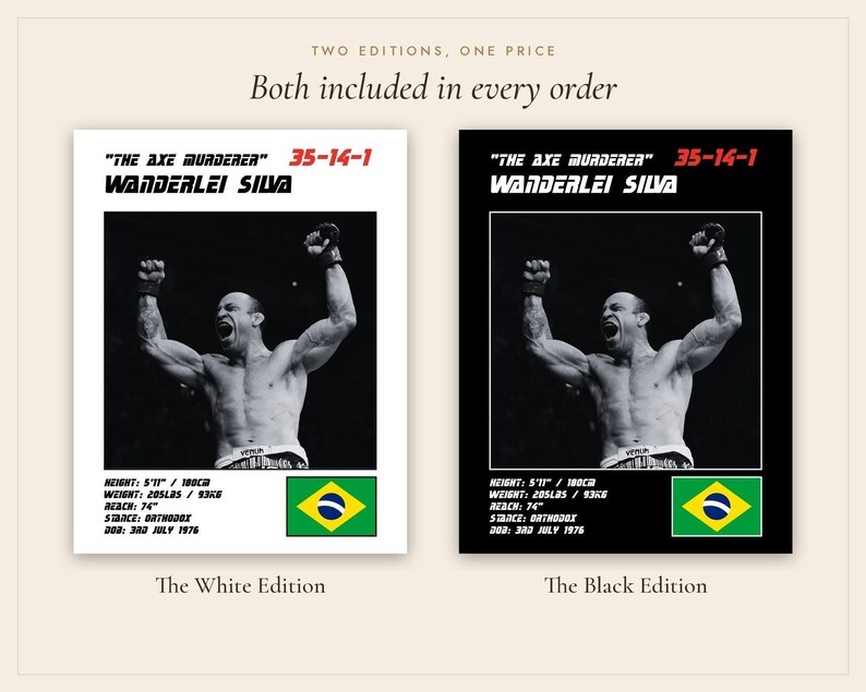 Wanderlei Silva MMA Poster | The Axe Murderer Fight Wall Art Print | Black and White Editions | Digital Download image 5